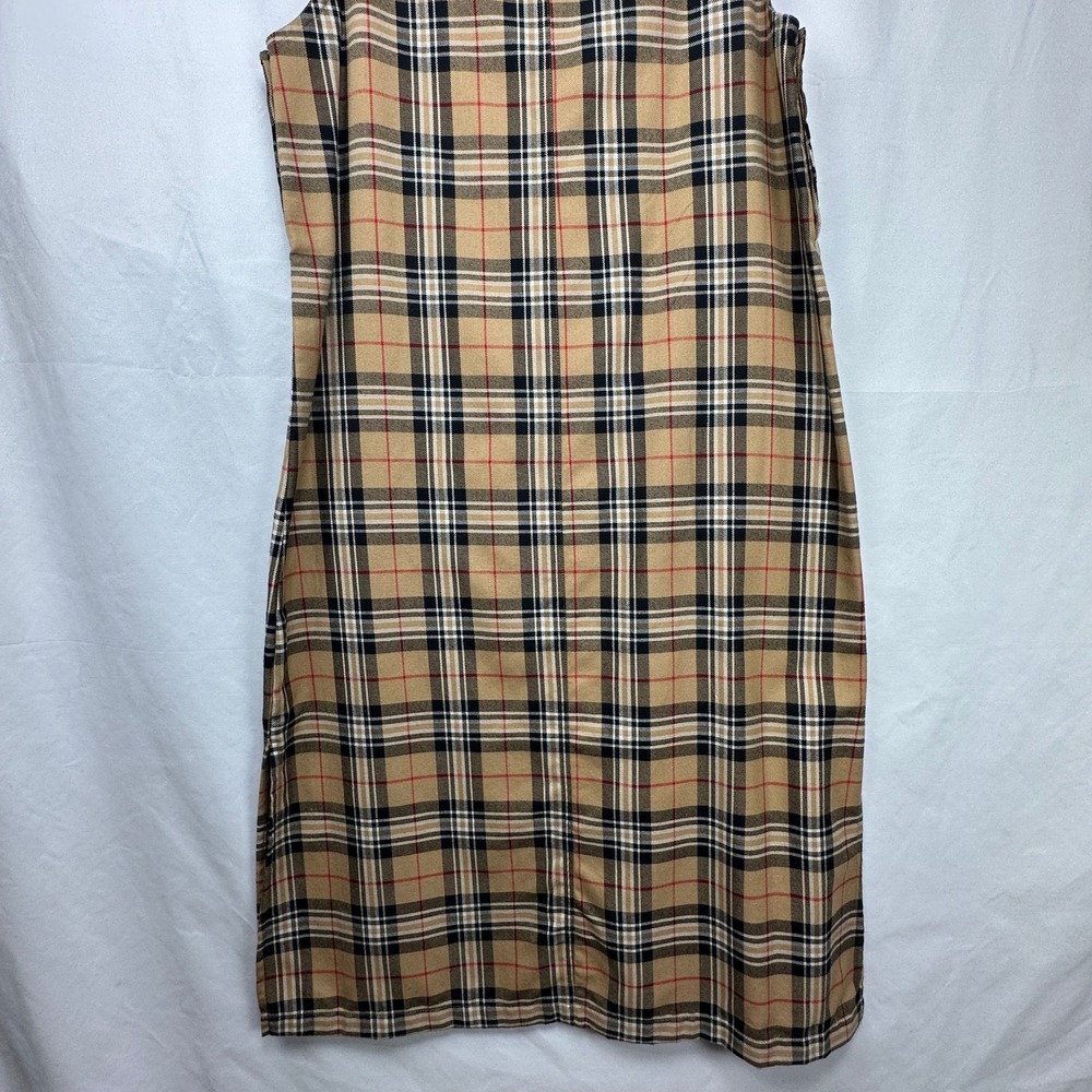 Vintage 90s Erika Studio‎ Plaid Jumper Dress Tan Black Sleeveless Midi Slit - Picture 9 of 10